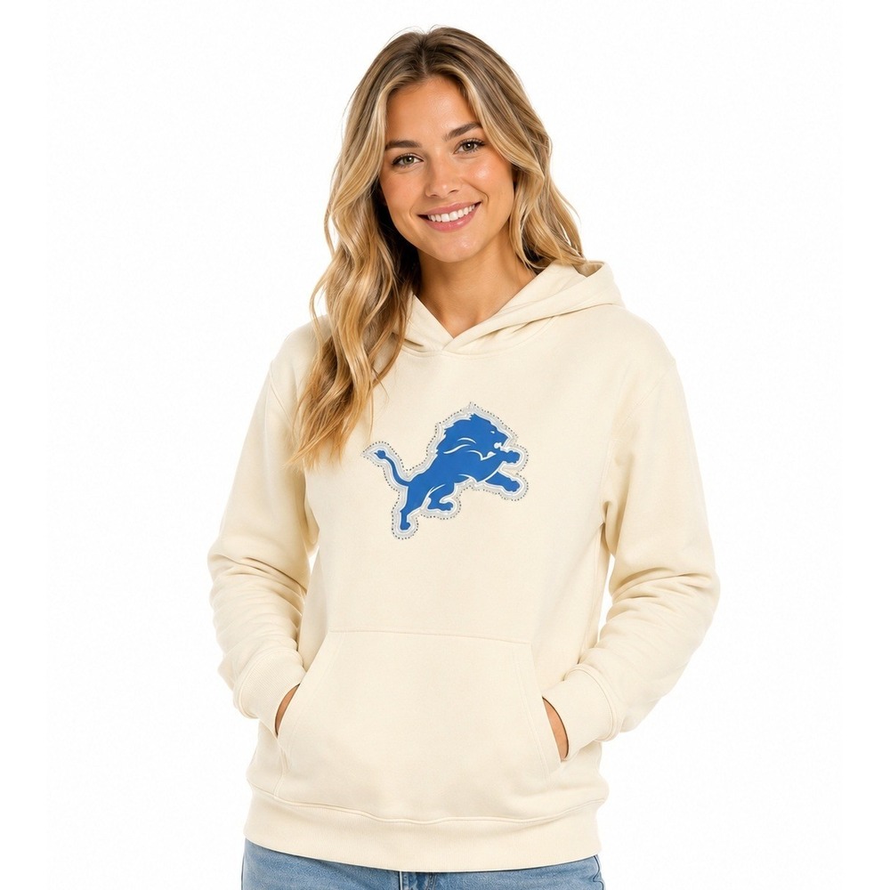 GIII 4Her Detroit Lions Hoodie Medium Cream Rhinestone NFL Pullover Sweatshirt